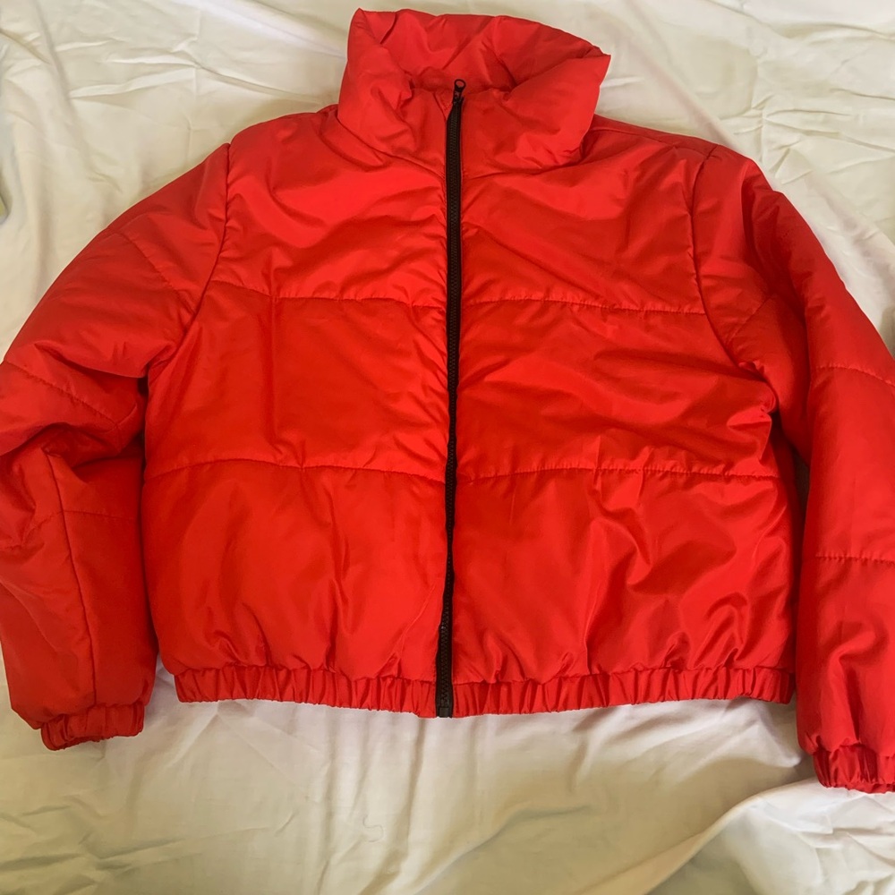 red puffer jacket